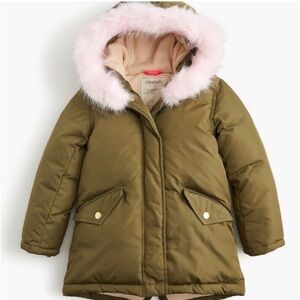 Crewcuts Olive Parka with Pink Fur Hood - girl size 6-7